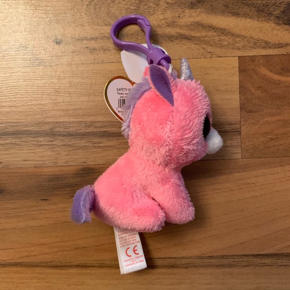 New TY Beanie Boos - MAGIC the Pink Unicorn (Glitter Eyes) (Plastic Key Clip 3”) - Picture 3 of 6